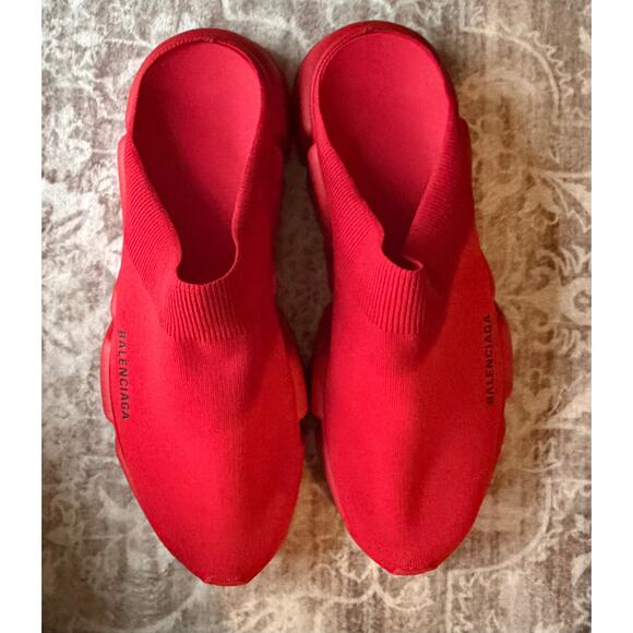 $925 NIB Balenciaga Speed Mule Tomato Red Knit Slip-On Sneakers Shoes 12(45) main image 3
